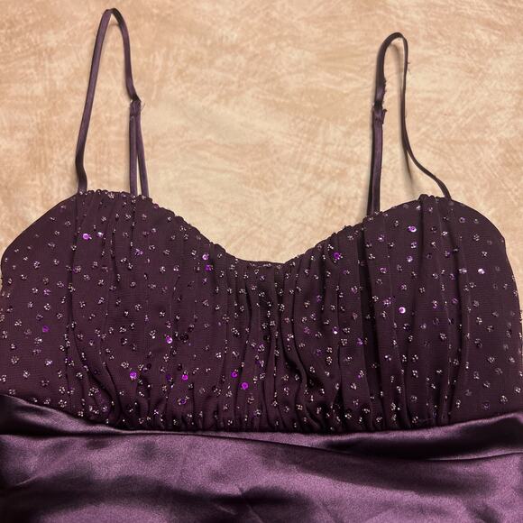 Y2K Charlotte Russe Beaded Sequin Empire Waist Party Mini Dress Purple Mesh - Picture 6 of 8